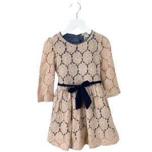 anthem of the ants Crocheted Lace Chambray Dress with Sash 4 4T